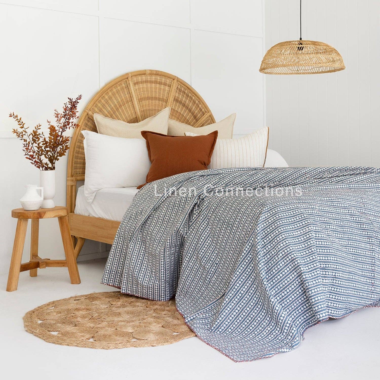 Glamthread - Wholesale Quilt - Linen Connections Indian Kantha Quilt - Blue Mist0