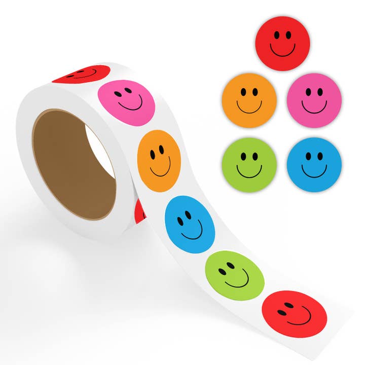 Multi Color Smiley Face - 500 Labels/Roll - 1"x1" / 2"x2" / 3"x3" for wholesale by StickerJet