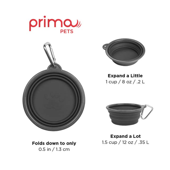 Prima Pets - Wholesale Pet Bowl - Cat/Dog - Small Collapsible Travel Dog Bowl - Gray2