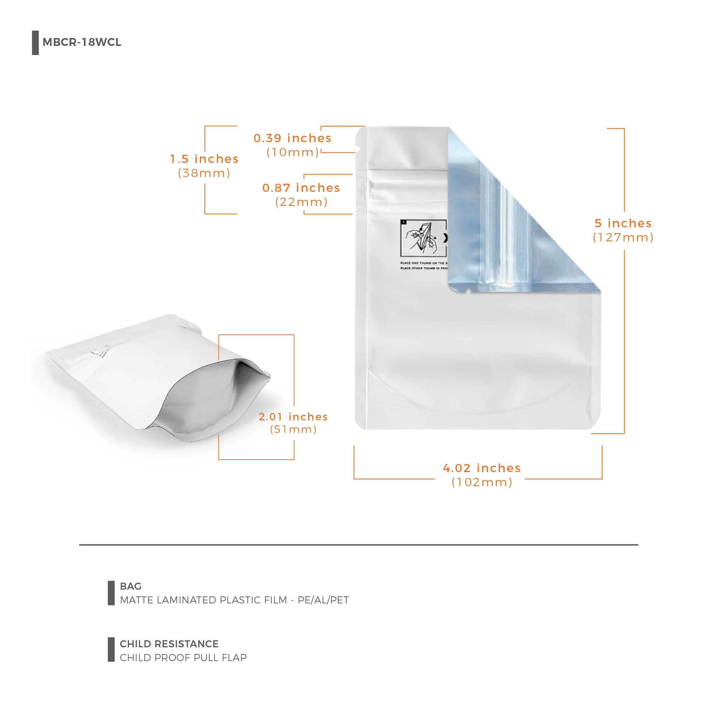 Human Objects® - Wholesale Cellophane Bag - 1/8 Ounce Child Resistant Bags White/Clear 4"x5"+2"9