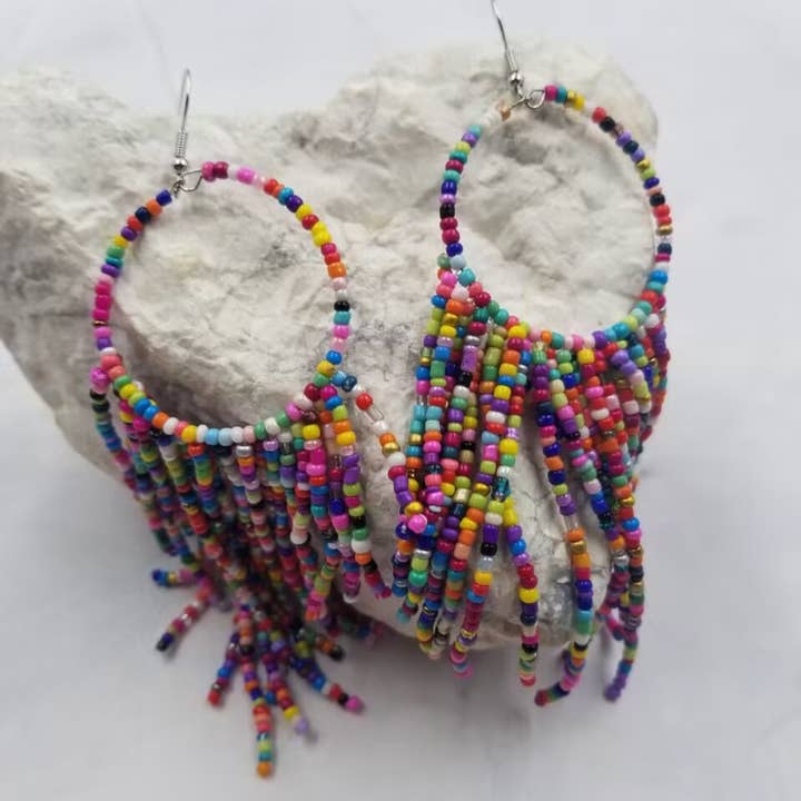 Multicolored Bead Fringe Earrings for wholesale by The Pretty Jewellery