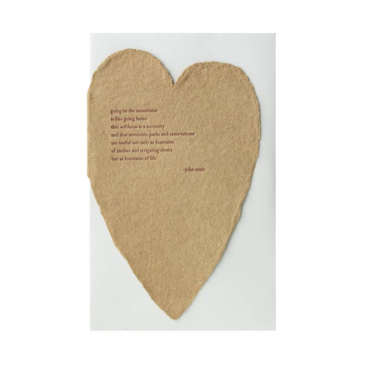 John Muir Quote Heart Kraft Handmade Paper Letterpress Card for wholesale by Oblation Papers & Press