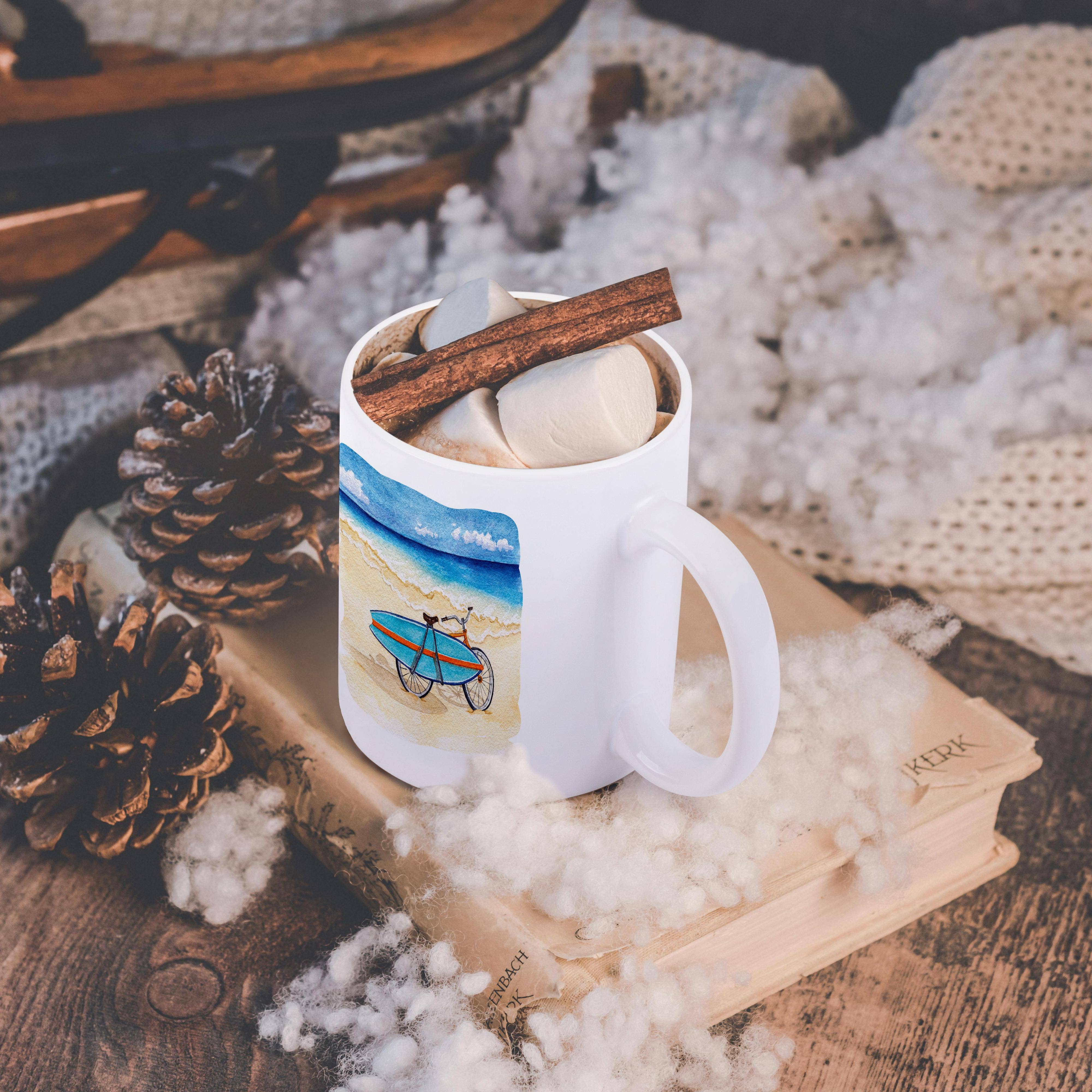 3dRose - Venta al por mayor Taza - 3dRose, Escena de Playa con una Bicicleta y Tabla de Surf, Taza11