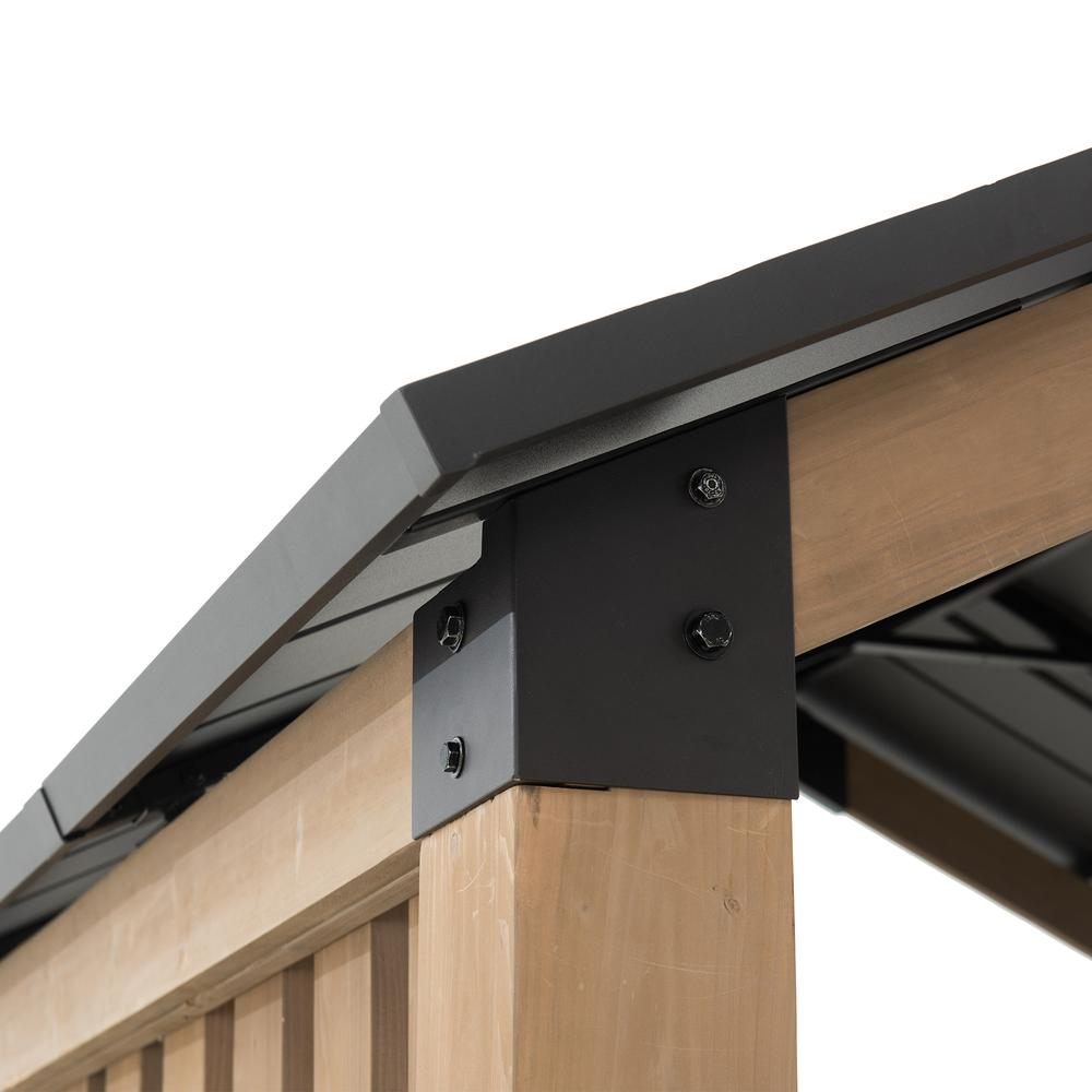 Giniverse108 - Wholesale Outdoor Ornament/Decor - Sienna Outdoor Cedar Wood Framed Hot Tub Gazebo with Steel Hardtop, Matte Black3