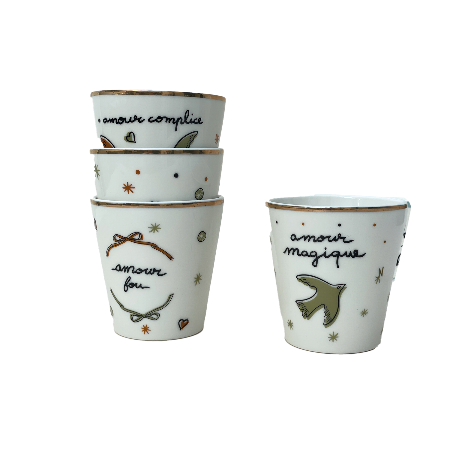Opjet Paris - Wholesale Insulated Mug/Tumbler - Set of 4 golden love bird tumblers D6.3 H7.2cm1