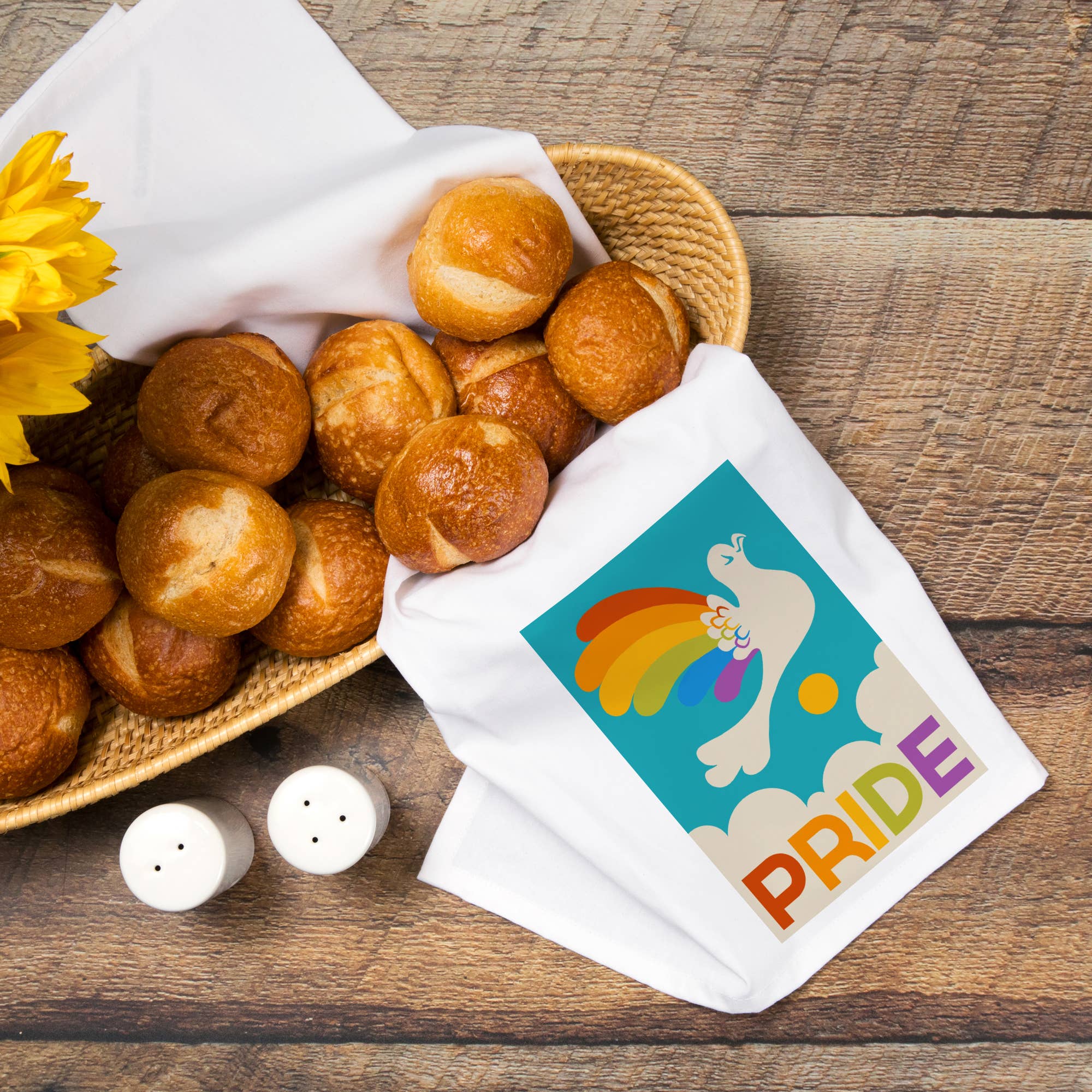 Lantern Press – wholesale Tea towel – ORGANIC TEA TOWEL Gay Pride, Rainbow Bird7