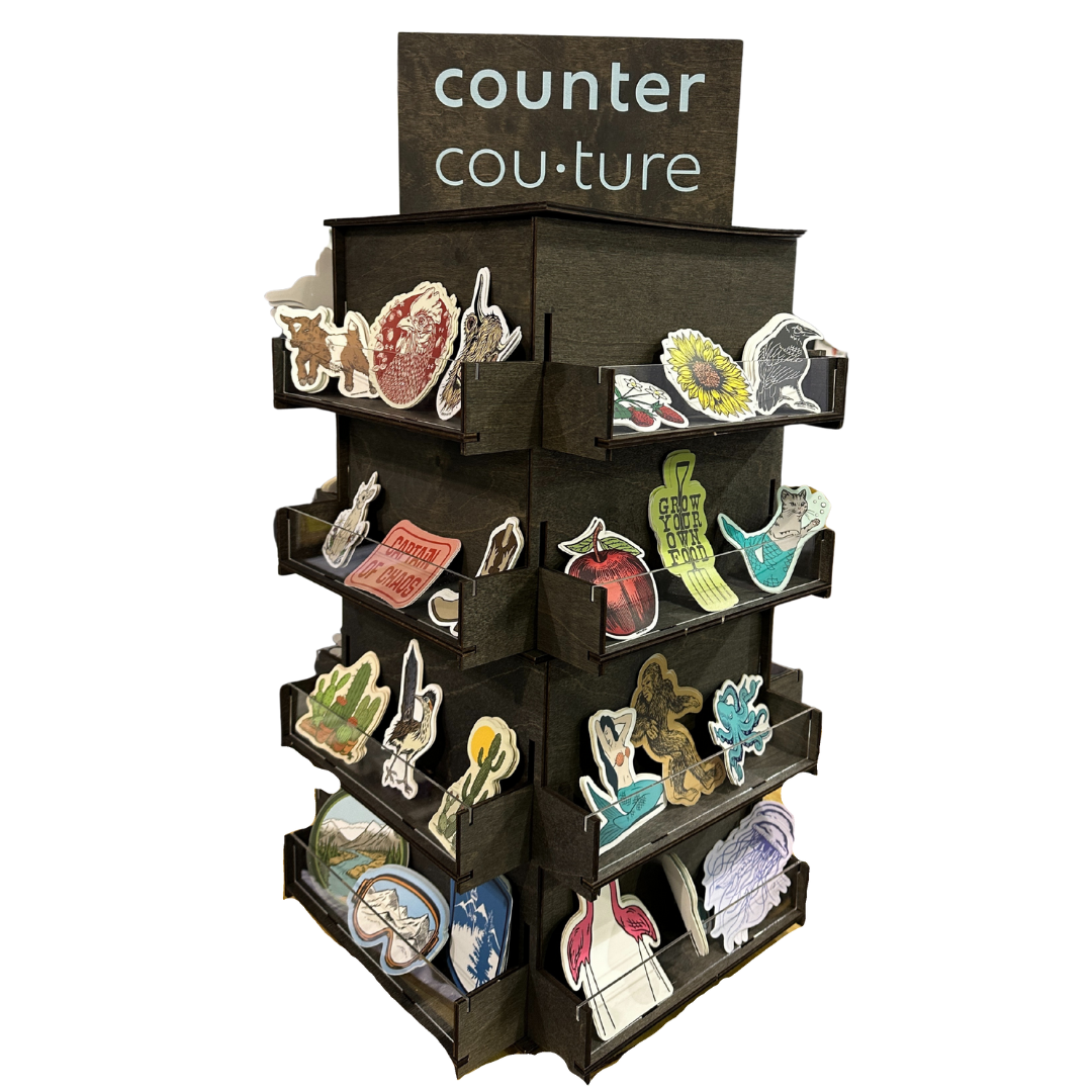 Counter Couture – Großhandel Verkaufsdisplay – Accessoires – Sticker-Displayständer | Langlebig | 4-seitige Drehung2