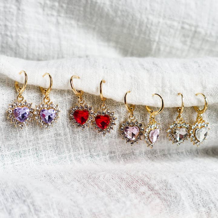 Sofia ~ Pink ~ Crystal heart huggies for wholesale by Daemon srls