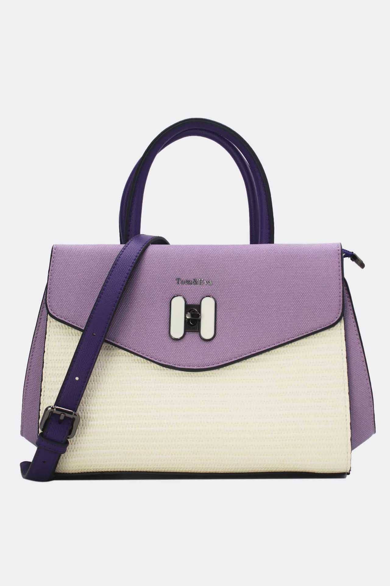 Tom&Eva (F.D.M diffusion) - Wholesale Top Handle Bag - Women's - Straw Effect Handbag with Decorative Flap 24B-60259