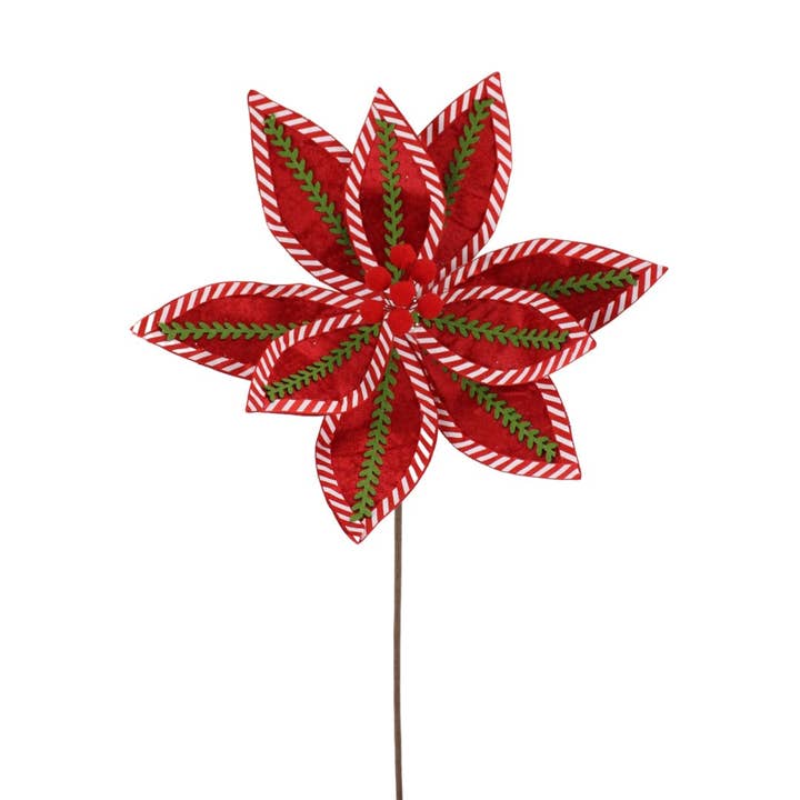 General Wholesale Inc - Wholesale Artificial Flowers - 22" RED WHITE POINSETTIA STEM - 228311