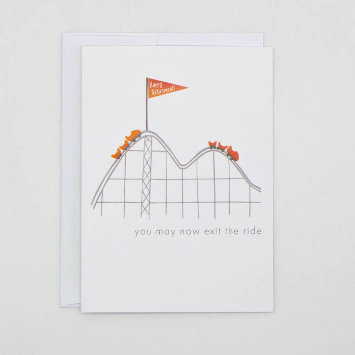 Exit the Ride Retirement Card – Playful Roller Coaster for wholesale by Kim Dettmer Art