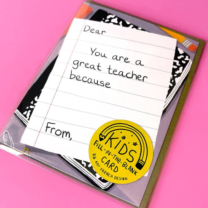 Biglietto di Ringraziamento per l'Insegnante - I Bambini Completano gli Spazi Vuoti per la vendita all'ingrosso da parte di Kat French Design