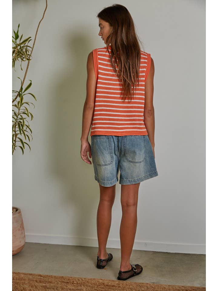 By Together - Wholesale Knit Top - Women's - W1640 | Knit Cotton Sweater Striped Sleeveless Top