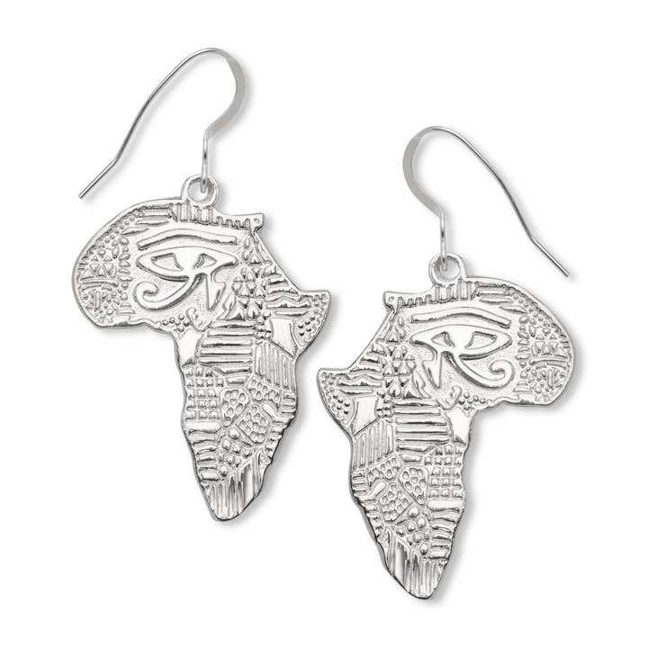 African Map .925 Sterling Silver Earrings w Eye of Ra for wholesale by Better Jewelry