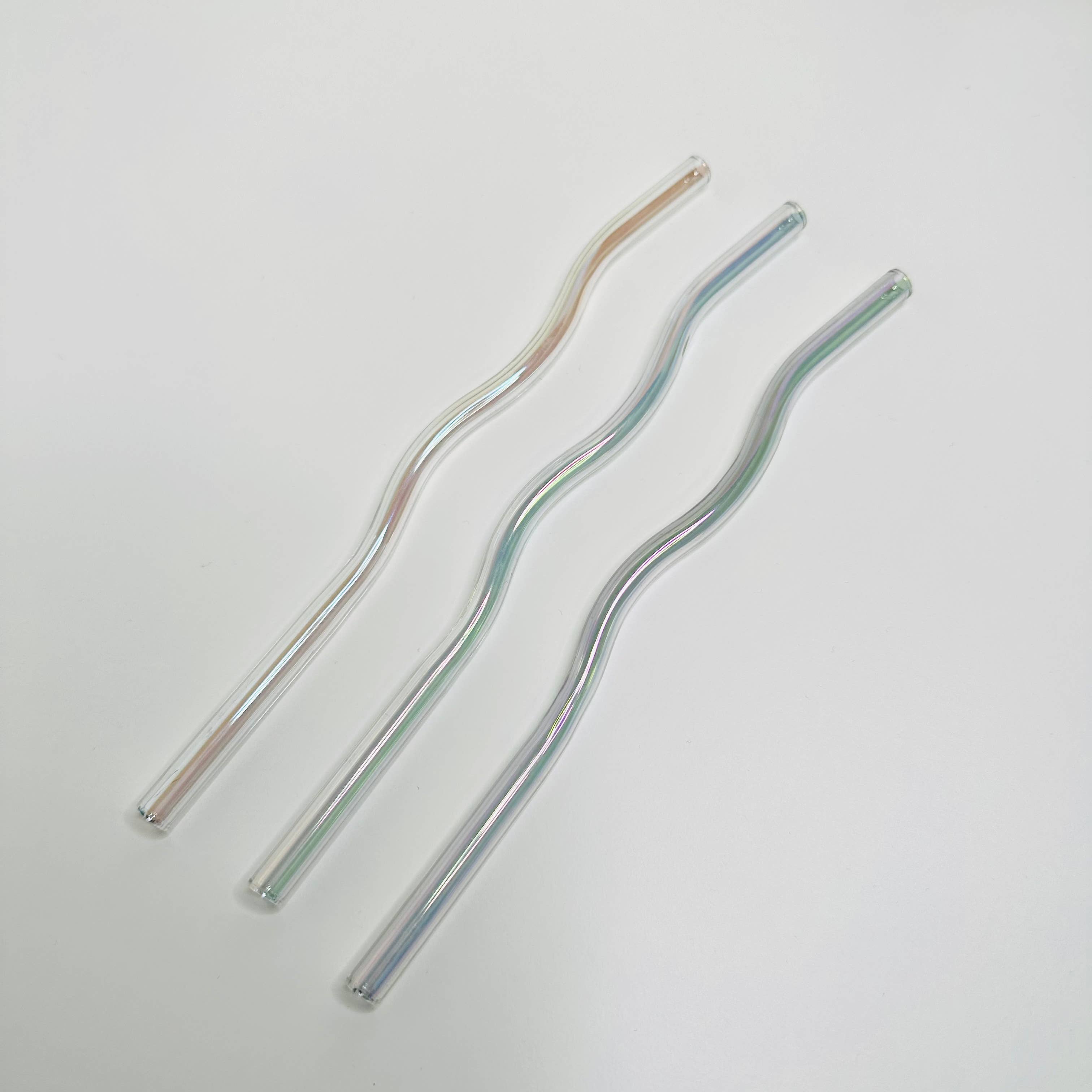 KuriArt Designs - Wholesale Drinking Straw - Iridescent Wavy Glass Straws3