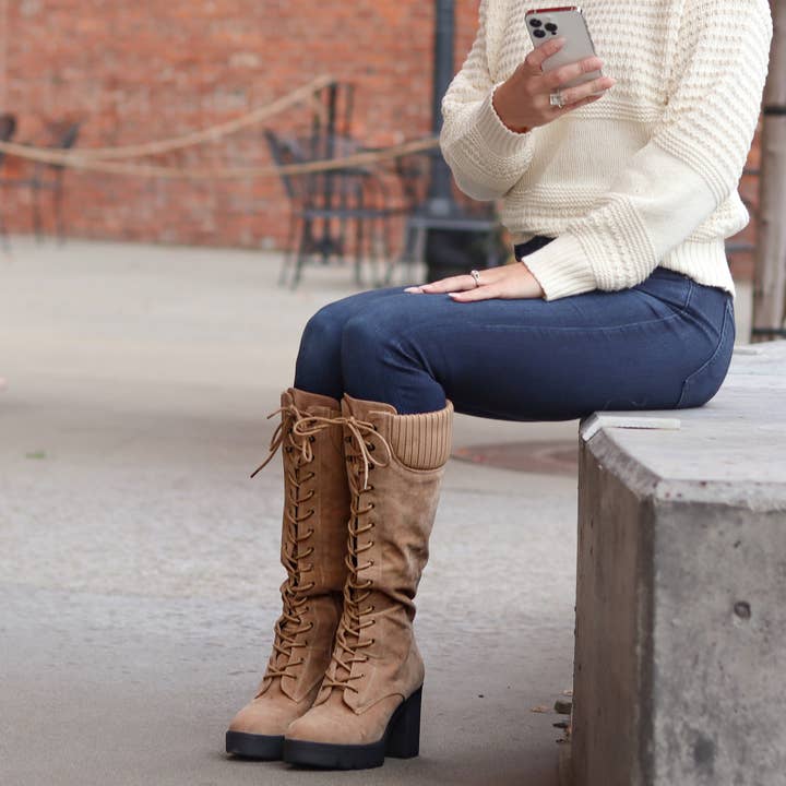 SOBEYO - Wholesale Combat/Military Boots - Women's - Women's Chunky Platform Combat Boots Knit Cuff