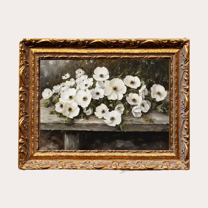 Rustic White Petal Flower | French Brass Inspired Framed Art for wholesale by Luxe B Co Canada