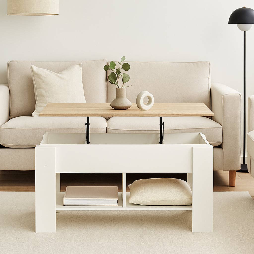Urban Meuble - Wholesale Side Table - Lift-top coffee table with wood effect and white 96*50 ELOT WHITE OAK 966