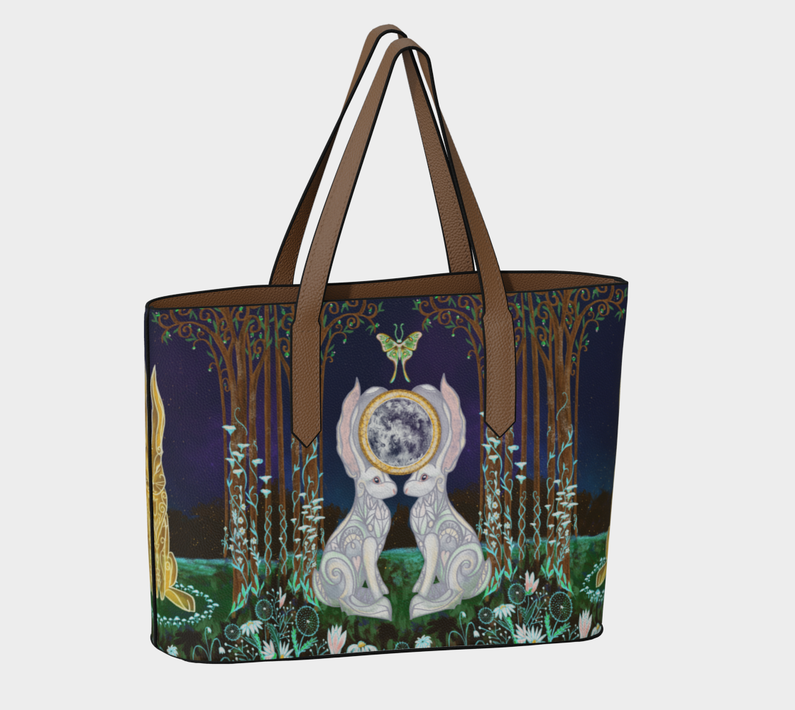 RiverWood Forest - Wholesale Tote Bag - Women's - Ostara White Rabbit Luna Moth Vegan Leather Tote Bag Purse1