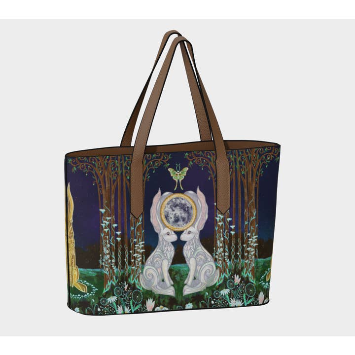 RiverWood Forest - Wholesale Tote Bag - Women's - Ostara White Rabbit Luna Moth Vegan Leather Tote Bag Purse1