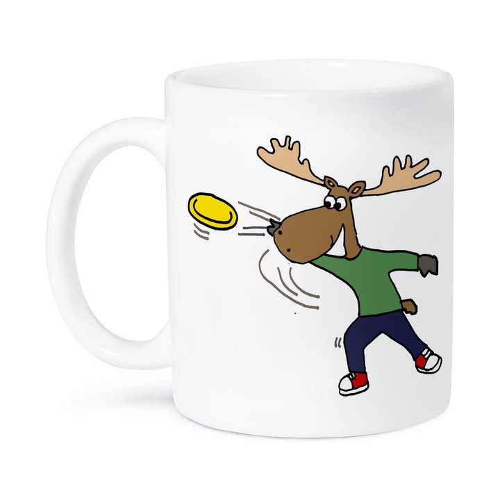 3dRose – wholesale Kaffekoppar – 3dRose, Rolig Cool Älg Kastar Frisbee Tecknad, Mugg8