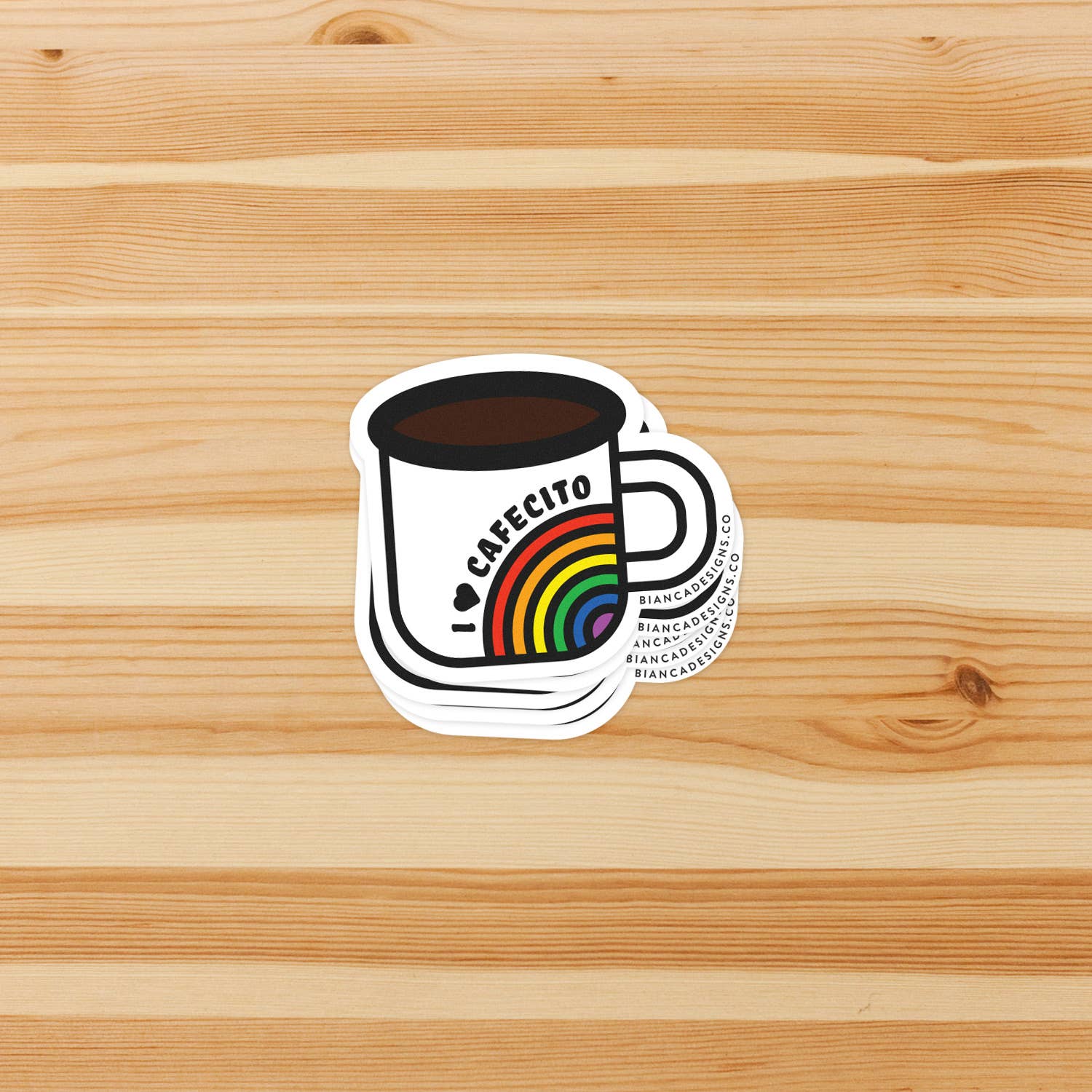 Bianca's Design Shop - Vente Autocollant - Sticker Mug Arc-en-ciel Cafecito