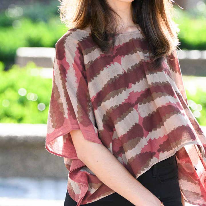 Ichcha - Wholesale Blouse - Women's - Red Sheer Silk Cotton Blouse Block Print Crop Top - ARUBA2