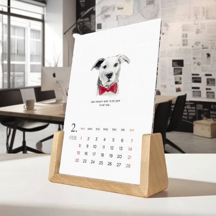 2026 Dogs Desk Calendar with Wooden U-Stand - Made in USA for wholesale by Todo Bien Design Inc