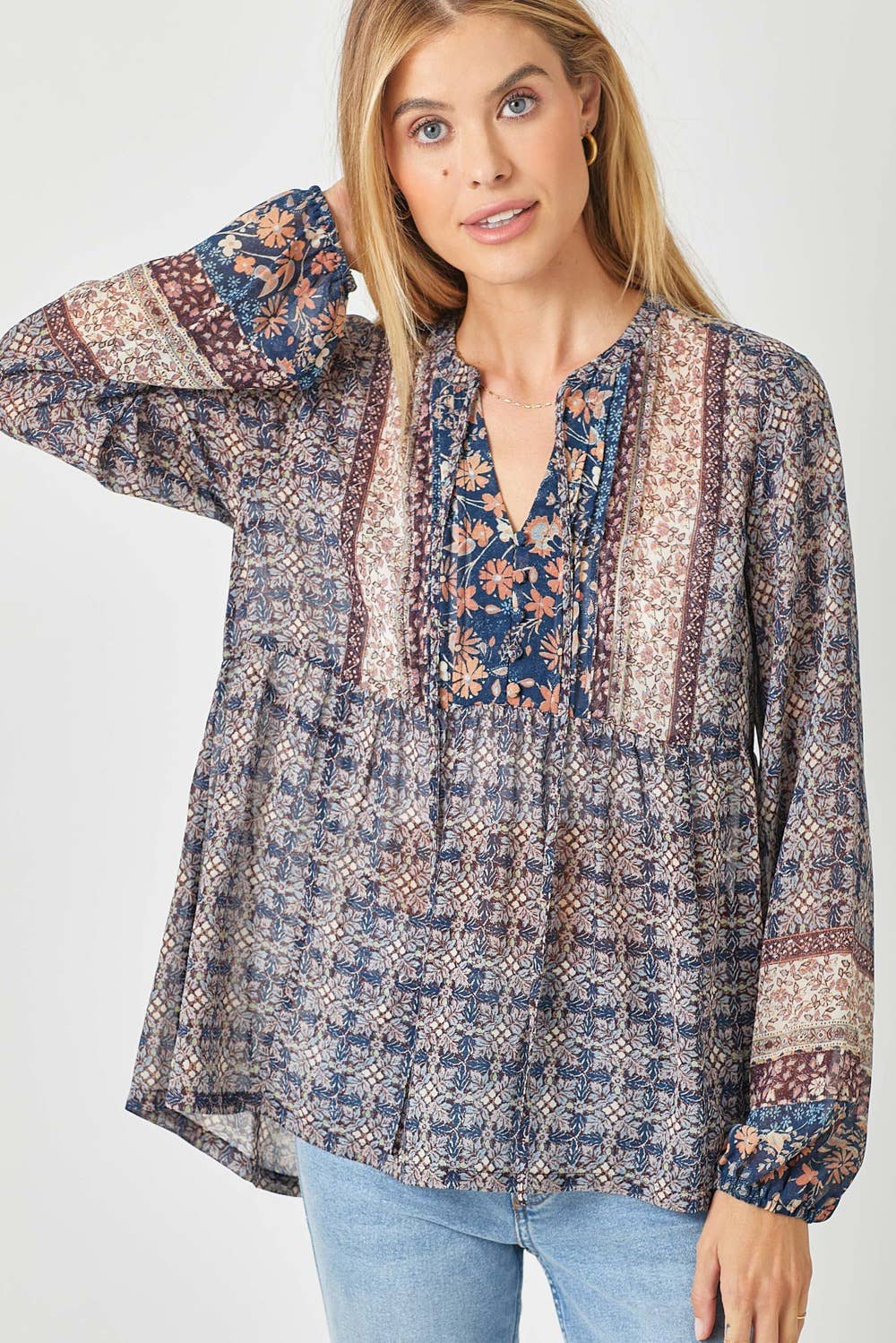 Mystree - Wholesale Blouse - Women's - 60521 Printed Peasant Blouse1