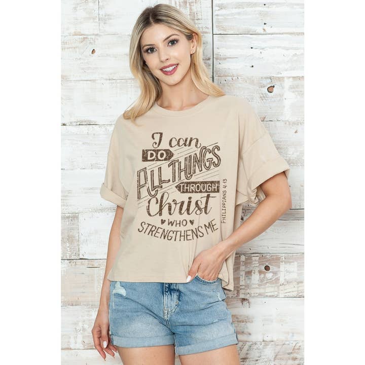 2&moon - Wholesale Screen Printed T-Shirt - Women's - ALL THINGS THROUGH CHRIST GRAPHIC TEE