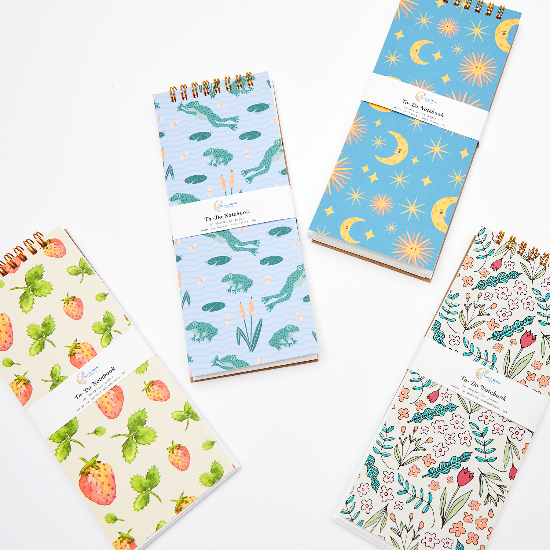 Lucid Moon Studio, LLC – Engroshandel Notesbog – Jordbærmarker Top Spiral To-Do Liste Tjekliste Notesbog2