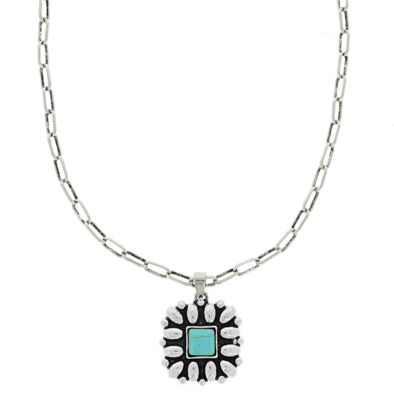 SP Sophia Collection - Wholesale Pendant/Charm Necklace - Floral Square Concho Pendant Necklace 1