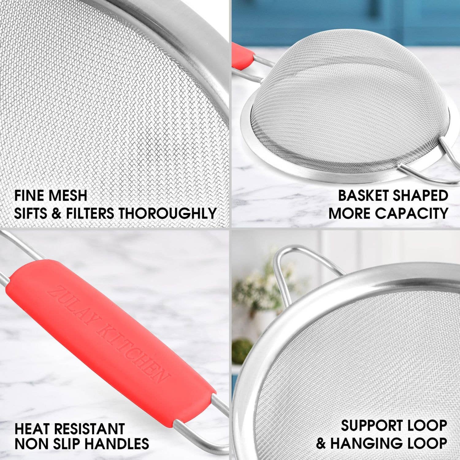 Zulay Kitchen - Wholesale Sifter - Premium Stainless Steel Fine Mesh Strainer Set of 35