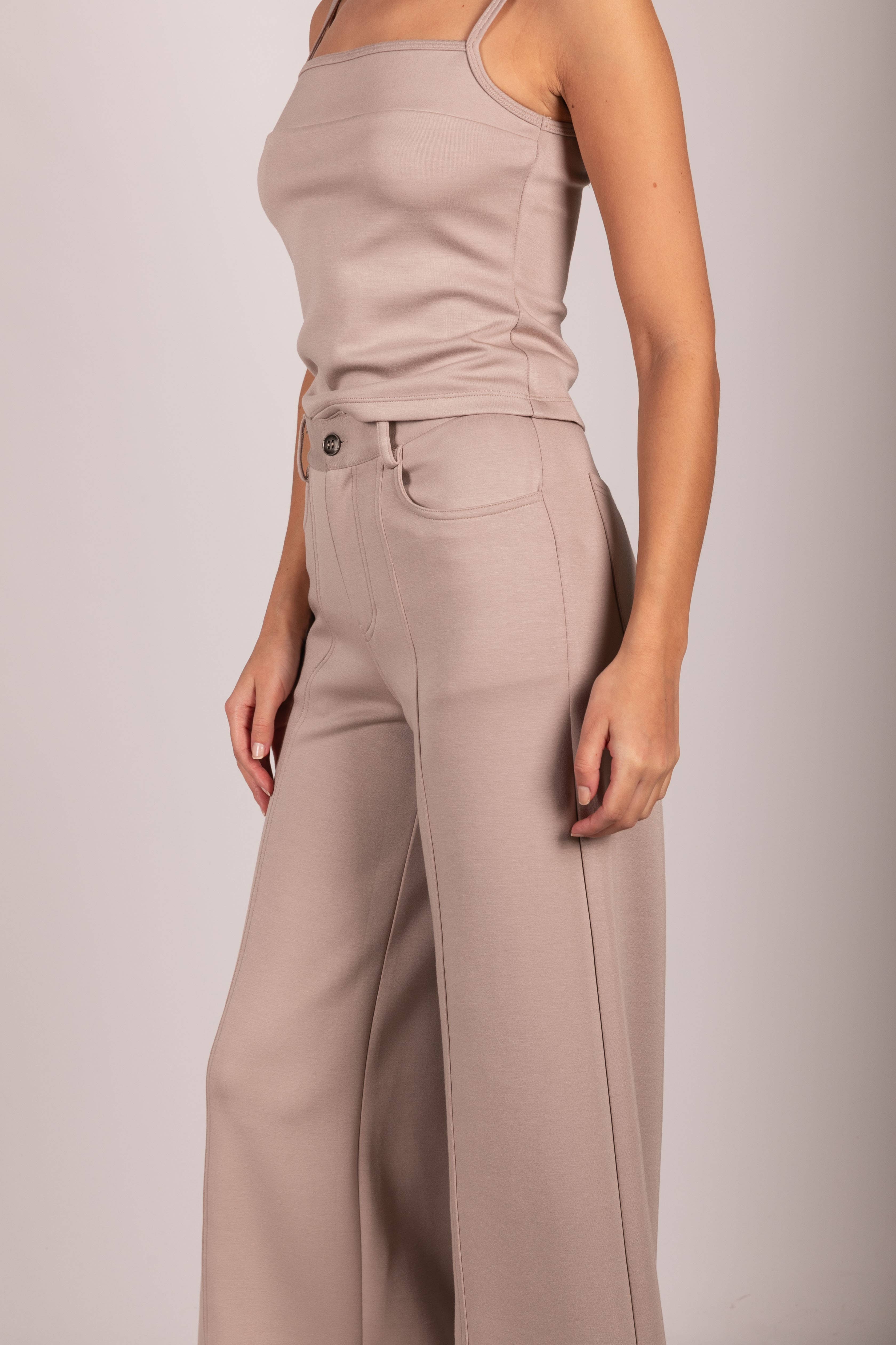 Taupe P. CILL Butter Modal Pleated Wide Leg Trousers for wholesale on Faire2