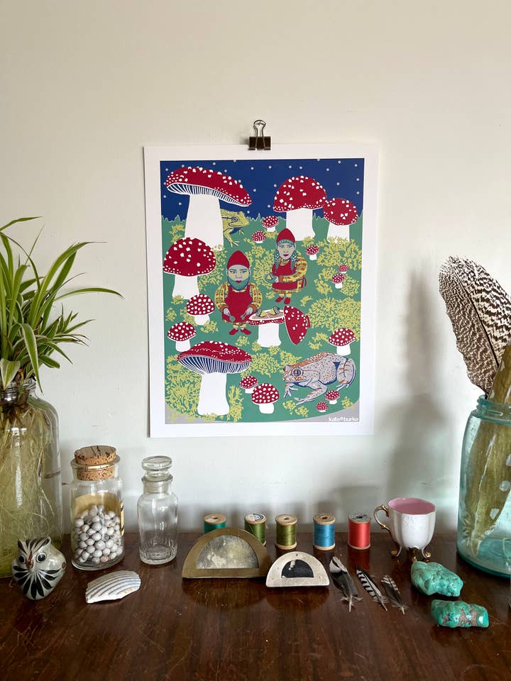 Gnomos no churrasco 11” x14” Impressão digital por atacado de Kate E. Burke