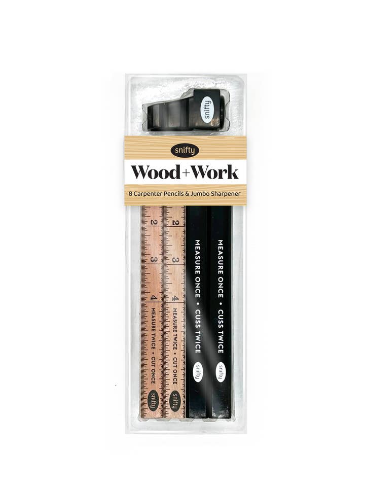 WOOD + WORK - 8 Carpenter Pencils/Sharpener Set for wholesale by SNIFTY