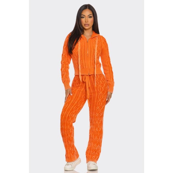 LOVE SENSE - Wholesale Lounge Set - Women's - Mineral Wash Pants Set Cable Knit Pure Cotton11