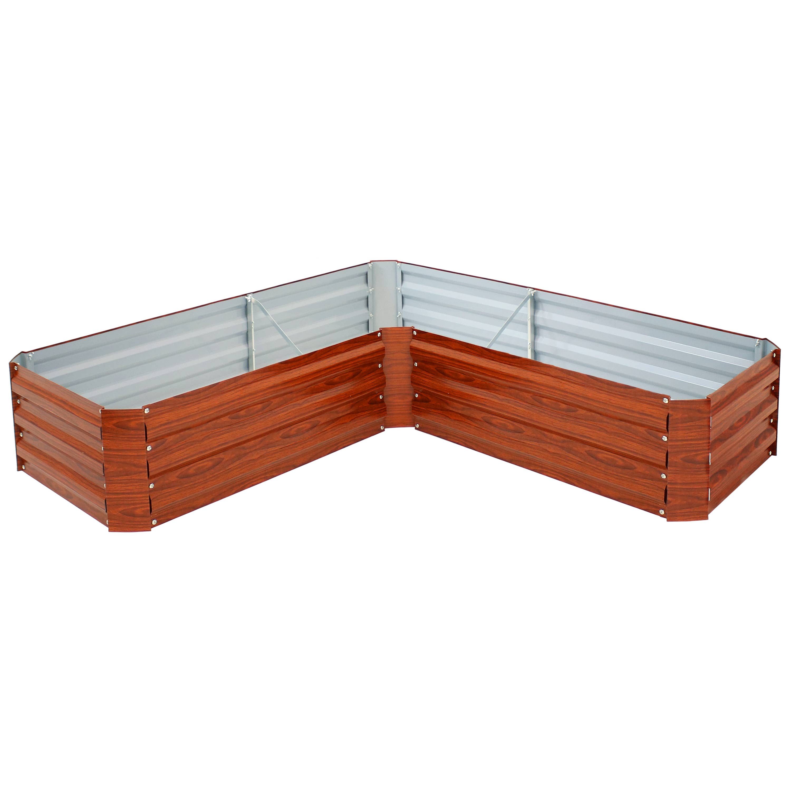 Sunnydaze Decor - Wholesale Planter Box - Steel L-Shaped Raised Garden Bed - 59.5 in - Woodgrain13