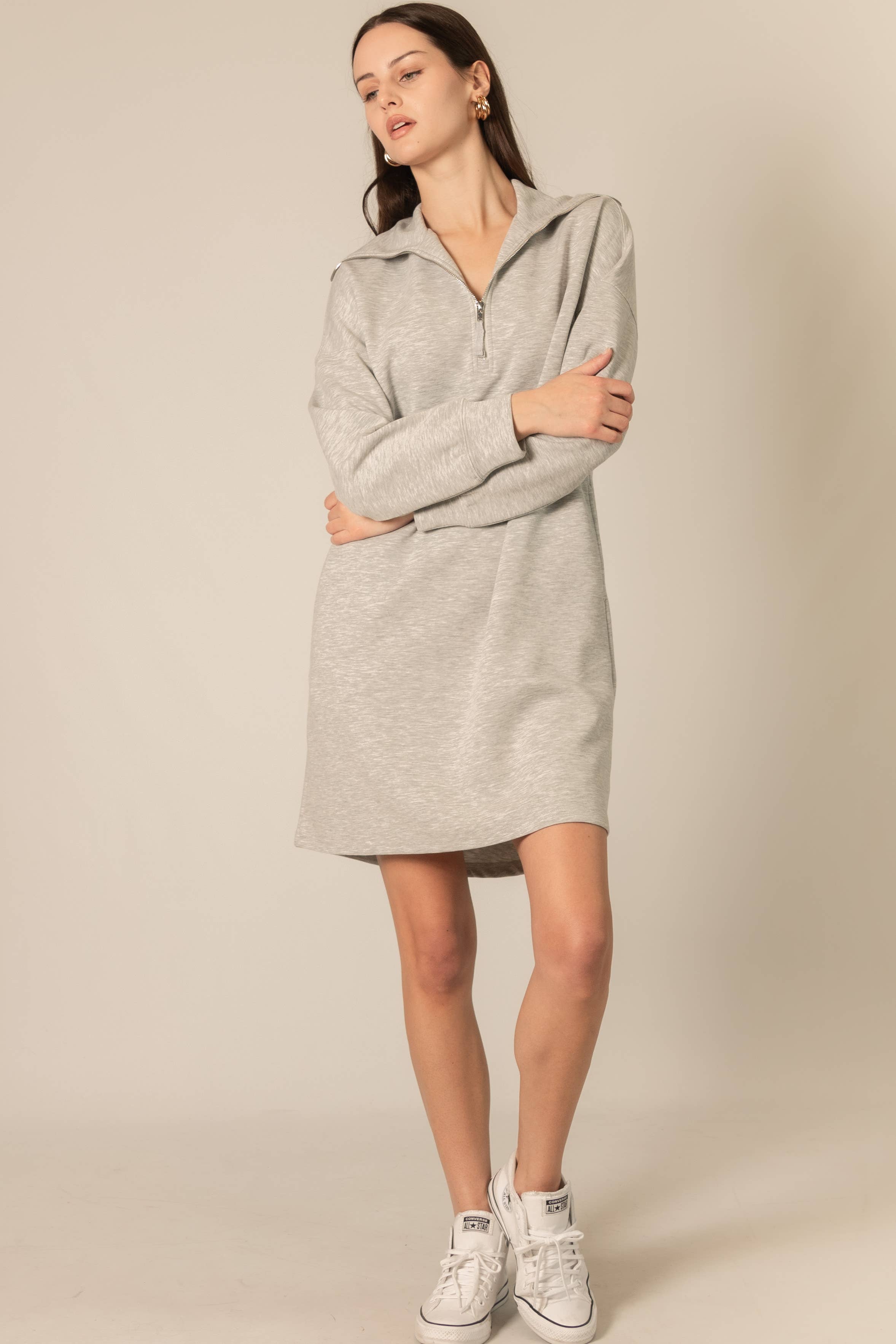 P. CILL - Wholesale Dress - Women's - P. CILL Butter Modal Quarter Zip Up Long Sleeve Dress9