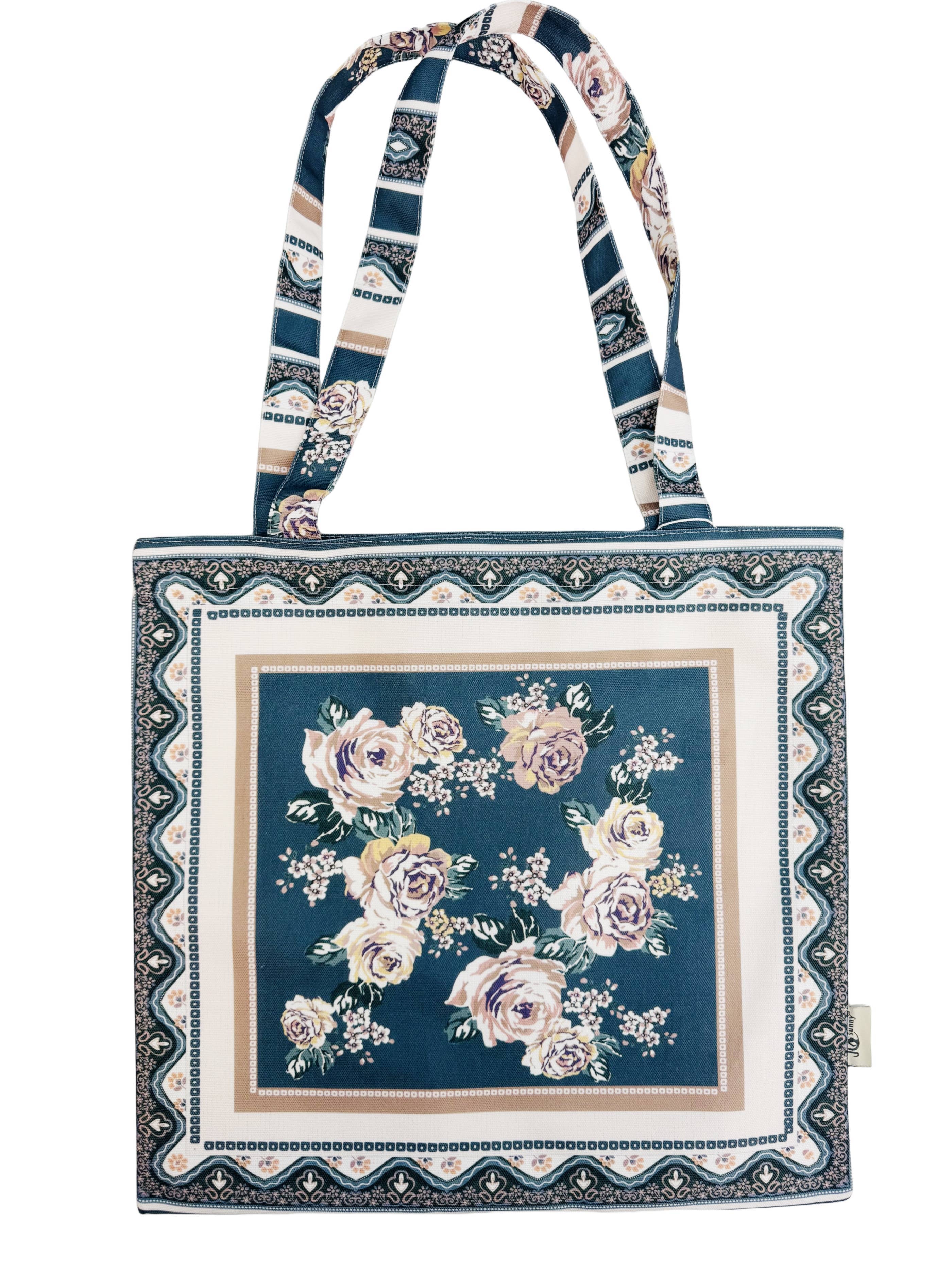 JC Sunny Fashion – wholesale Tote bag – Women's – JCFB0090 Art-Inspired Premium Shoulder Bag--Teal Bordered Floral2