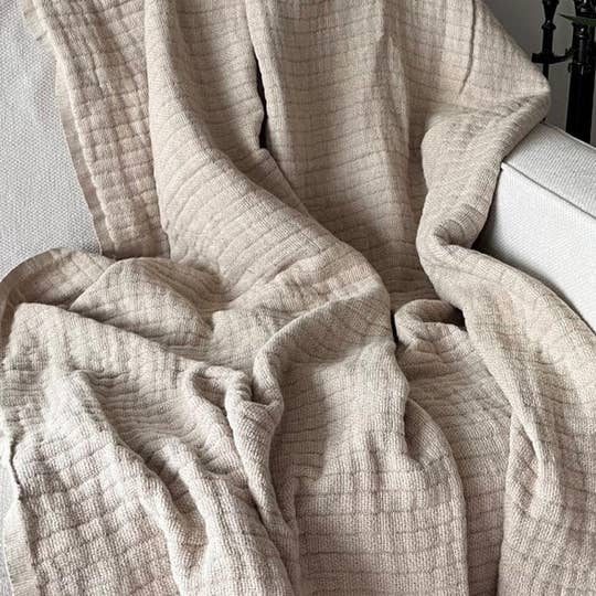 Anaya Home - Wholesale Throw Blanket - Relaxed Linen Crinkled Stripe Throw