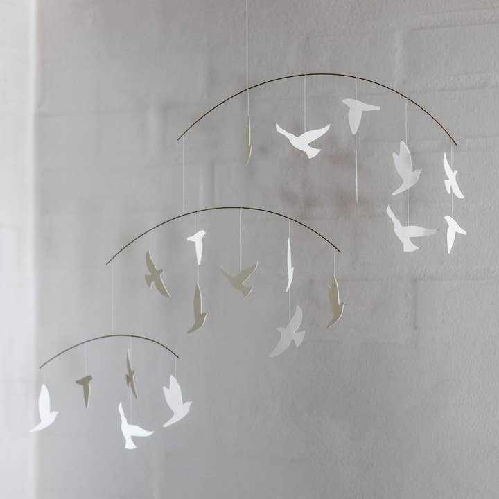 LIVINGLY - Wholesale Mobile - Flock of Birds white hanging mobile