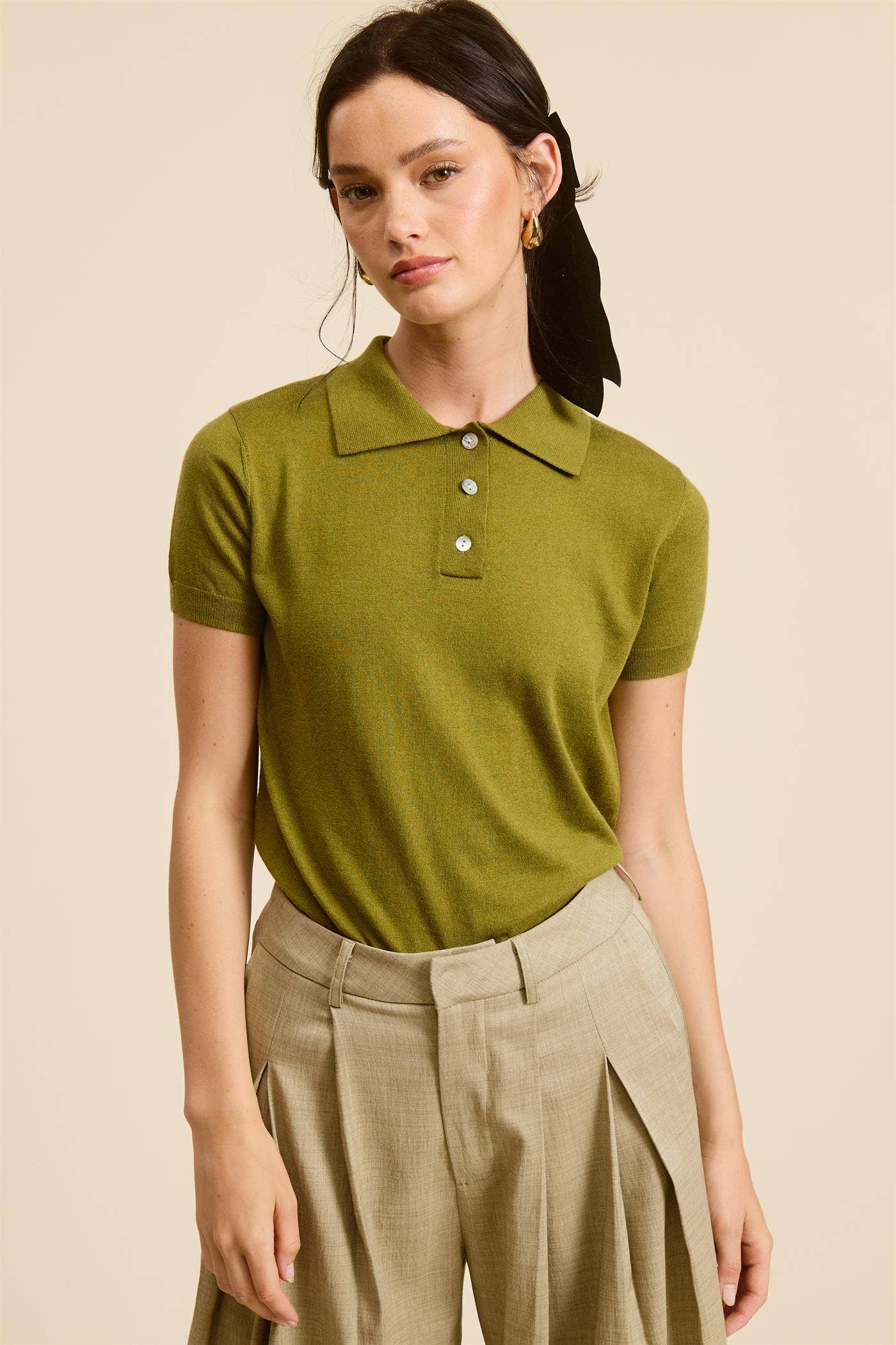 Mimosa - Wholesale Knit Top - Women's - Buttoned Collar Short Sleeve Knit Polo Top8