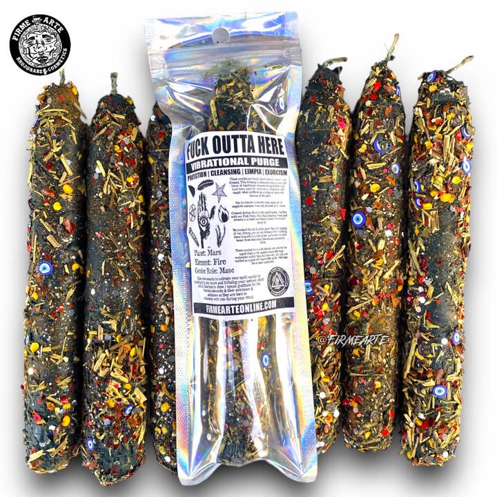 Firme Arte Internet Bodega - Wholesale Tapered Candle/Candlestick - Spell Candles | Taper | Fuck Outta Here | Vibrational Purge