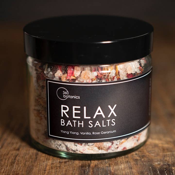 Relax Bath Salts Jar for wholesale by 360 Botanics