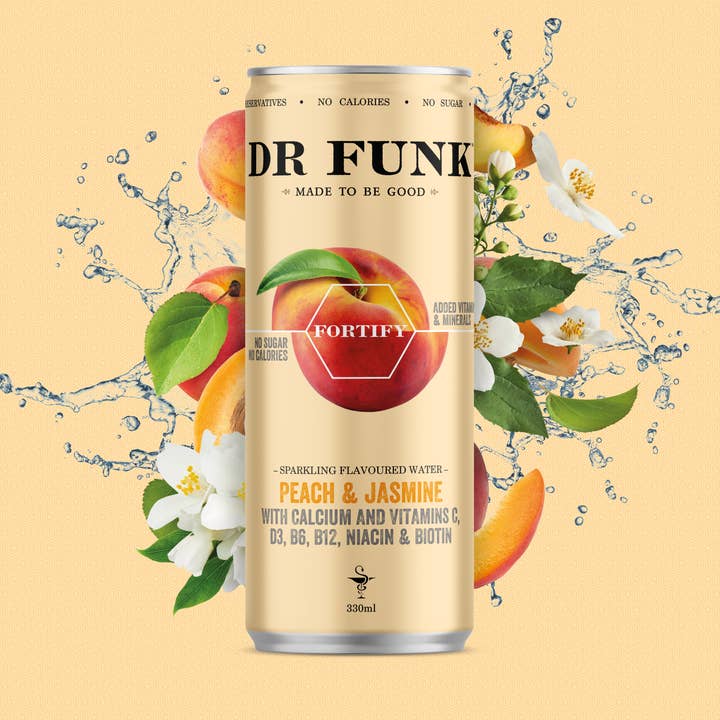 Peach & Jasmine flavoured water with 7 essential nutrients for wholesale by Dr Funk