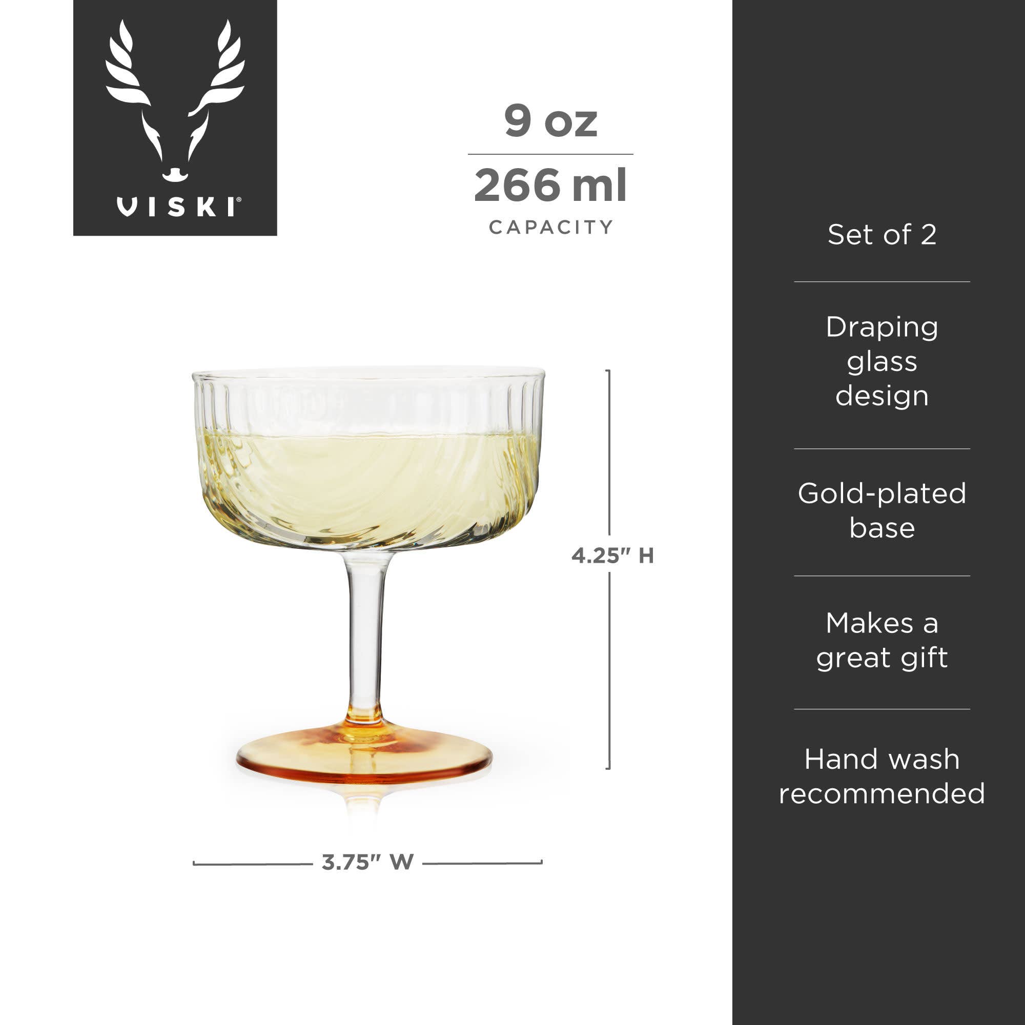 Viski - Wholesale Cocktail/Liquor Glass - Gold Plated Deco Cocktail Coupes Set of 26