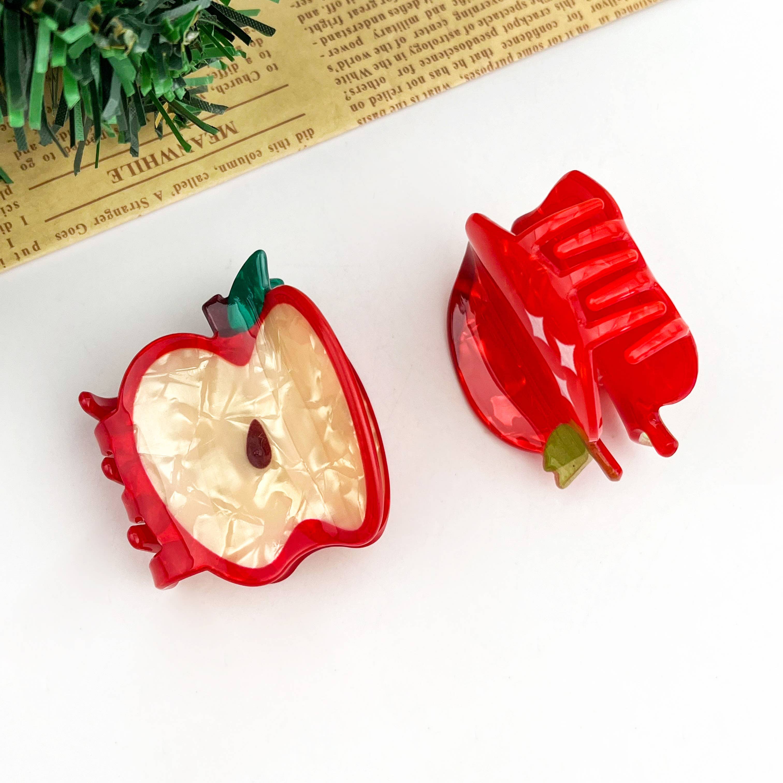 TheDivaSoap - Wholesale Hair Clip - Women's - 1.97'' Red Apple Hair Claw Clip, Christmas Holiday Hair Clip3