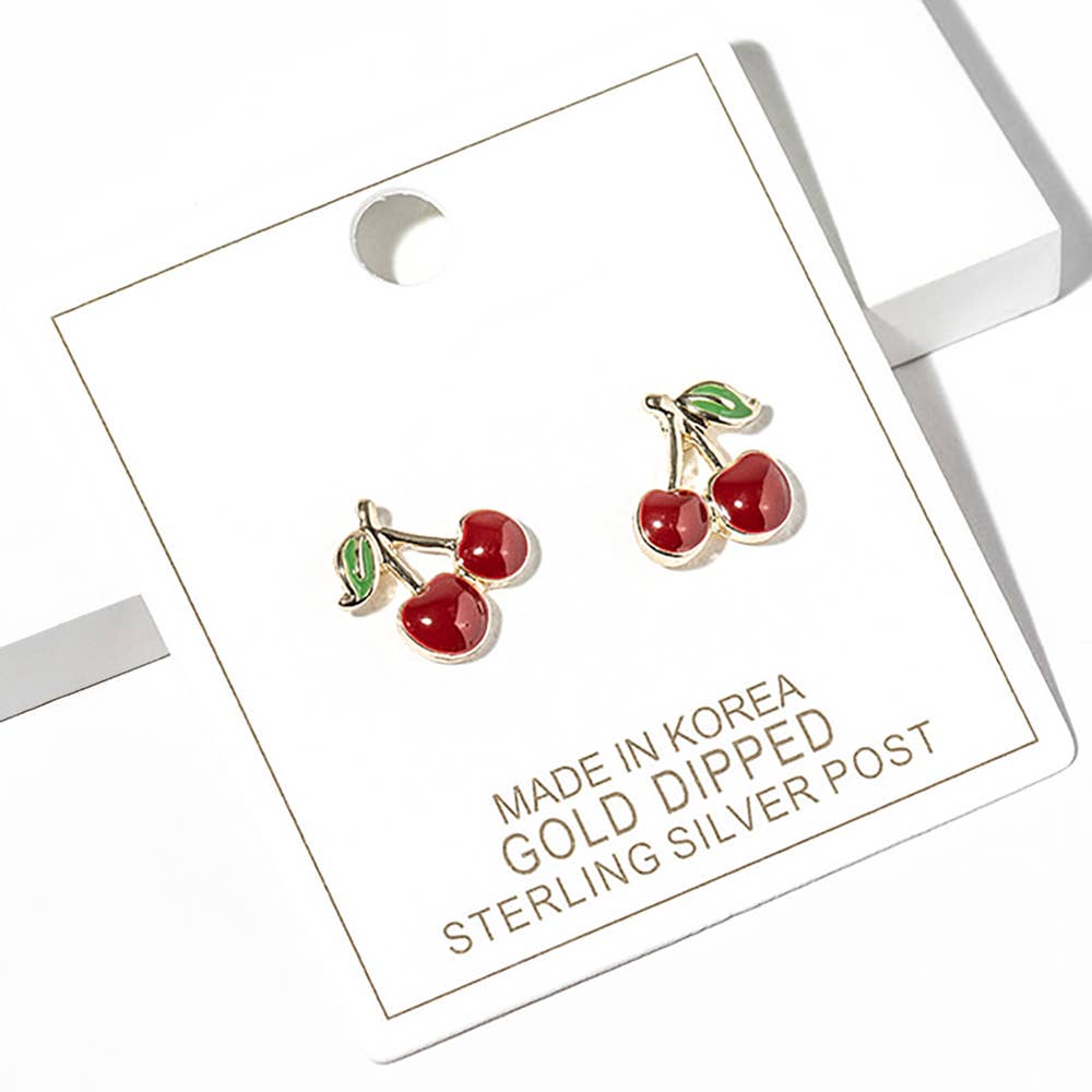 Sensibling Corp. – wholesale Stud/post earrings – Gold Dipped Enamel Cherry Stud Earrings2