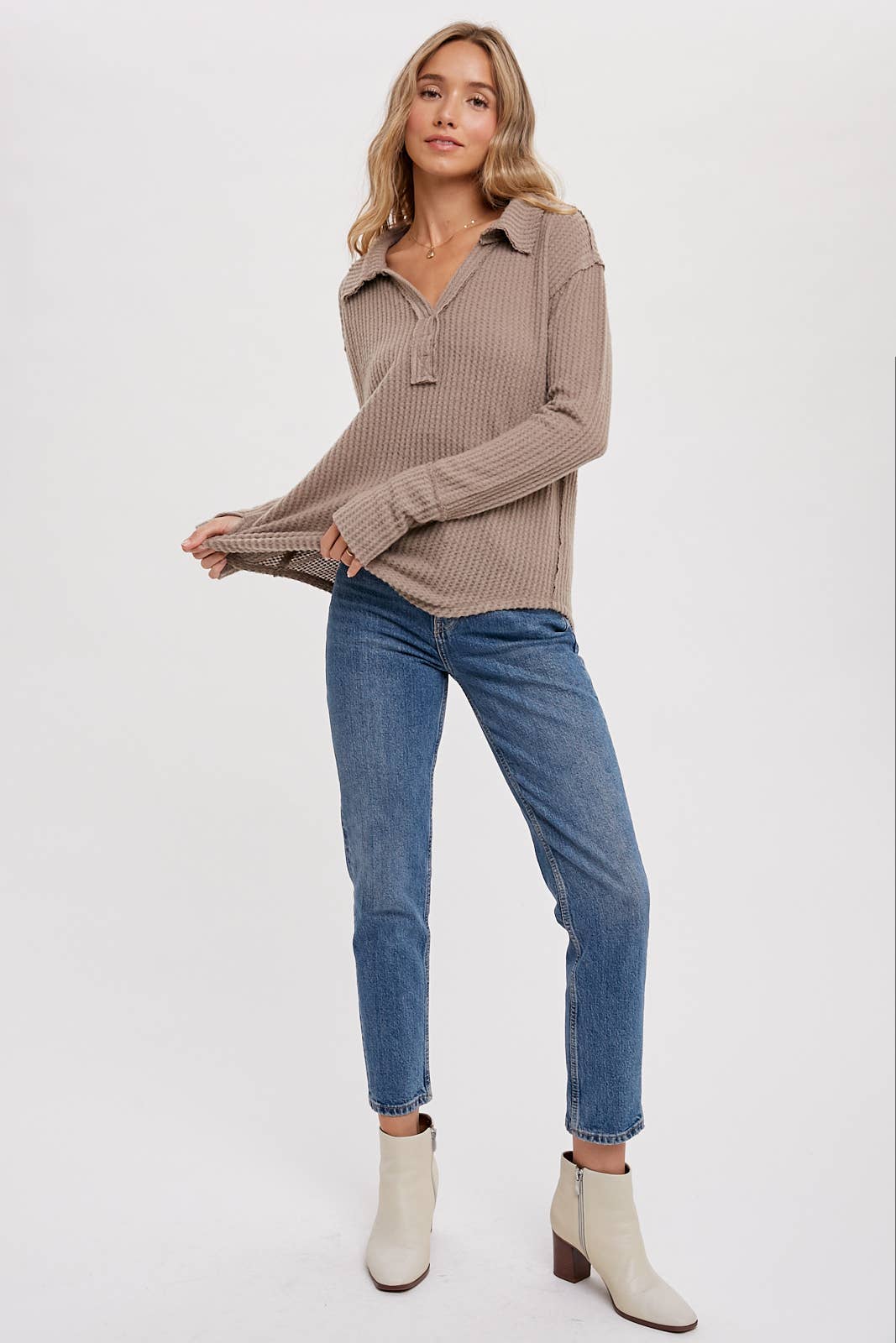 Bluivy - Wholesale Knit Top - Women's - BRUSHED WAFFLE HENLEY TOP15